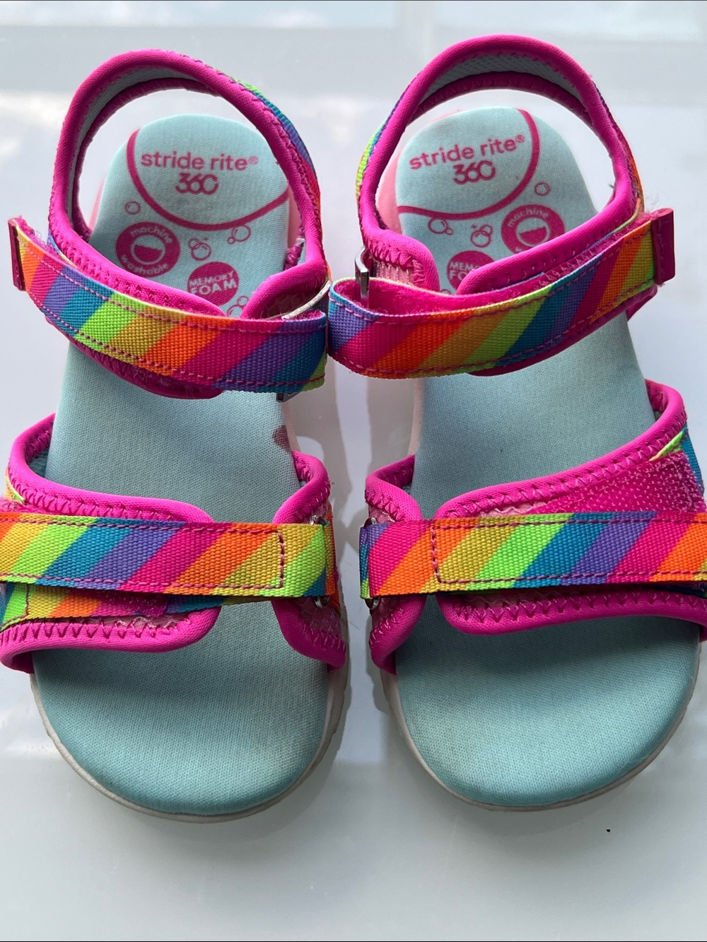 Stride Rite Pink Sandals with Rainbow Straps